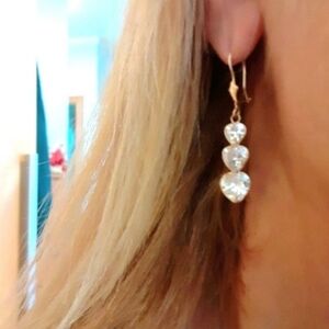 14kt Solid Yellow Gold Heart Chandelier Earrings